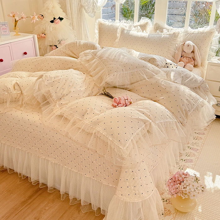 91家纺网 家纺一手货源 找家纺 （总）韩约家纺 2026新款法式双层蕾丝花边古法棉感四件套