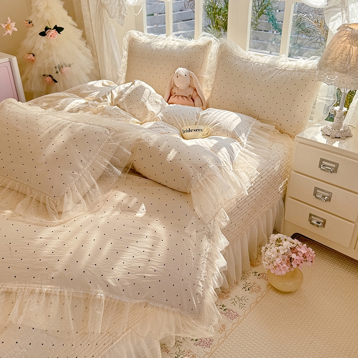 （总）韩约家纺 2026新款法式双层蕾丝花边古法棉感四件套