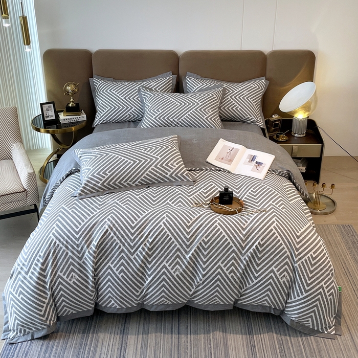 91家纺网 家纺一手货源 找家纺 恩和家纺 2026新款森能量碳纤维环保四件套系列 碳卡绒-海波灰