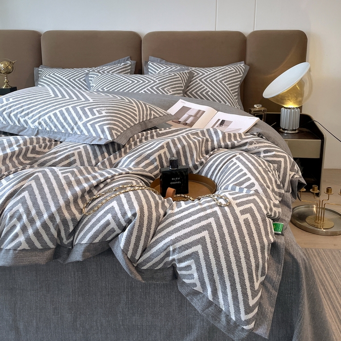 91家纺网 家纺一手货源 找家纺 恩和家纺 2026新款森能量碳纤维环保四件套系列 碳卡绒-海波灰