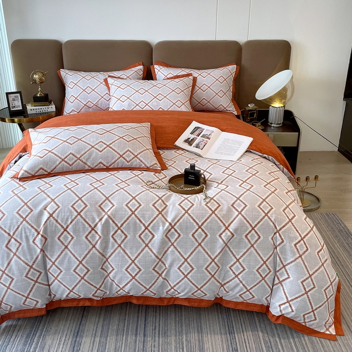 91家纺网 家纺一手货源 找家纺 恩和家纺 2026新款森能量碳纤维环保四件套系列 碳卡绒-桔格雅灰