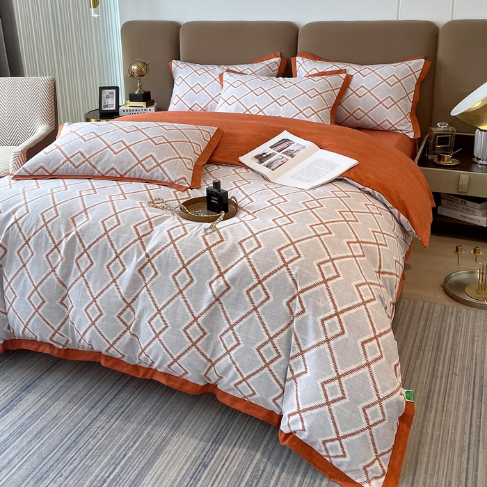 91家纺网 家纺一手货源 找家纺 恩和家纺 2026新款森能量碳纤维环保四件套系列 碳卡绒-桔格雅灰