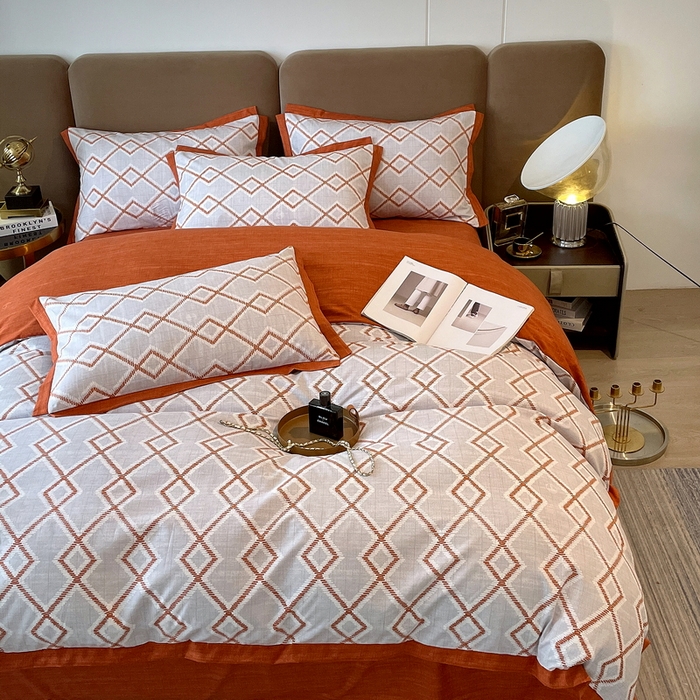 91家纺网 家纺一手货源 找家纺 恩和家纺 2026新款森能量碳纤维环保四件套系列 碳卡绒-桔格雅灰