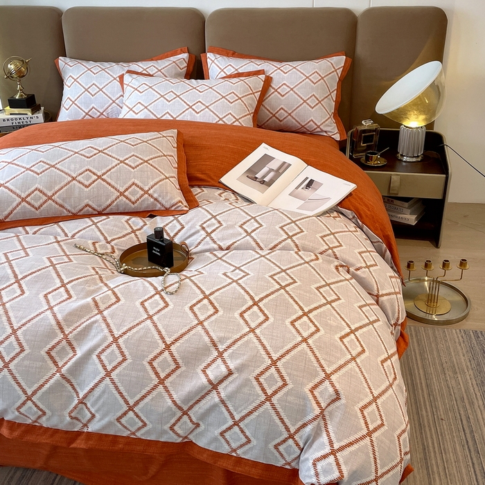 91家纺网 家纺一手货源 找家纺 恩和家纺 2026新款森能量碳纤维环保四件套系列 碳卡绒-桔格雅灰