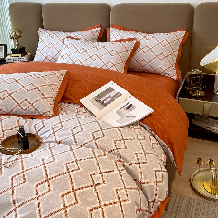 91家纺网 家纺一手货源 找家纺 恩和家纺 2026新款森能量碳纤维环保四件套系列 碳卡绒-桔格雅灰