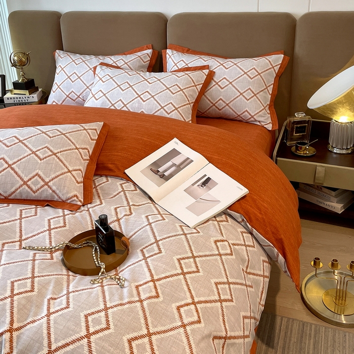 91家纺网 家纺一手货源 找家纺 恩和家纺 2026新款森能量碳纤维环保四件套系列 碳卡绒-桔格雅灰