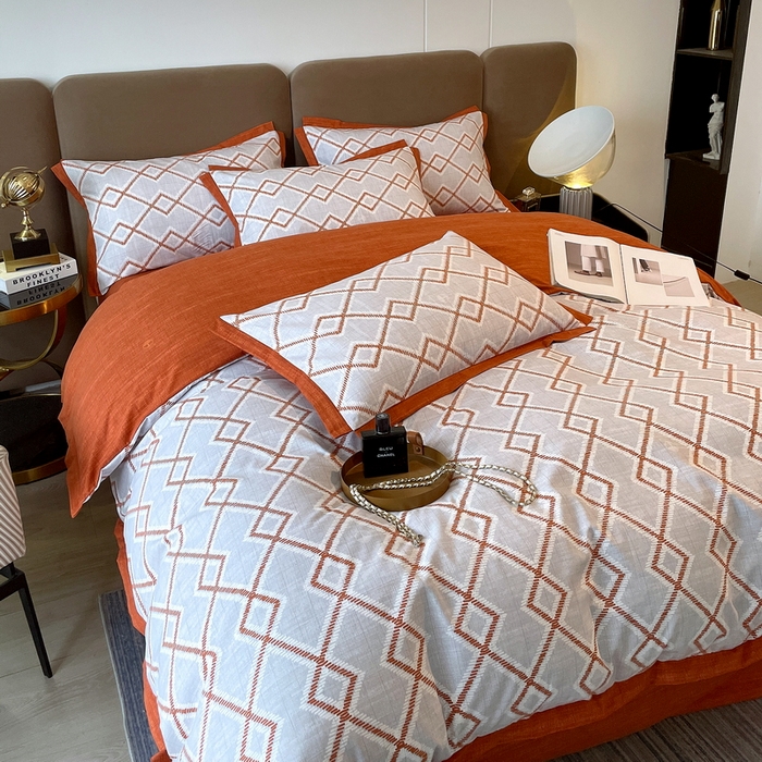 91家纺网 家纺一手货源 找家纺 恩和家纺 2026新款森能量碳纤维环保四件套系列 碳卡绒-桔格雅灰