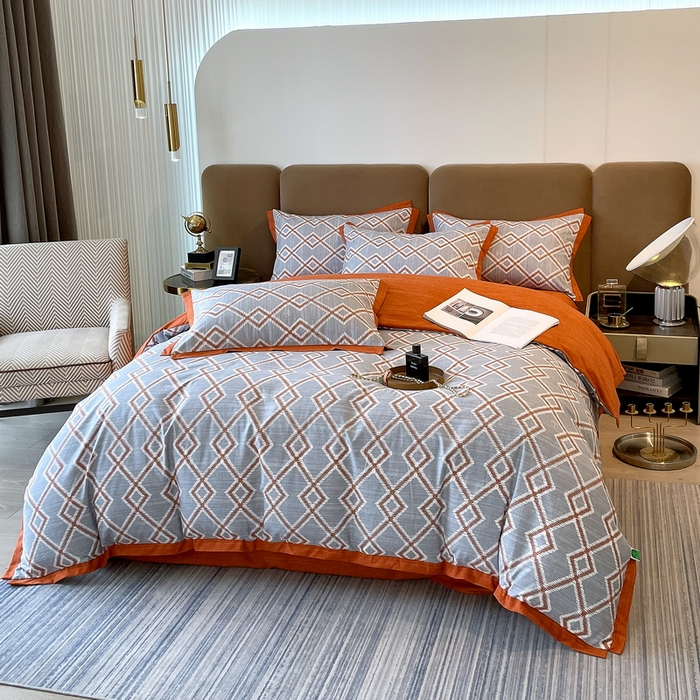 91家纺网 家纺一手货源 找家纺 恩和家纺 2026新款森能量碳纤维环保四件套系列 碳卡绒-桔格烟灰