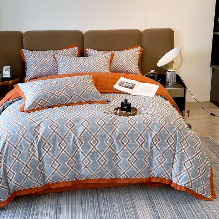 91家纺网 家纺一手货源 找家纺 恩和家纺 2026新款森能量碳纤维环保四件套系列 碳卡绒-桔格烟灰