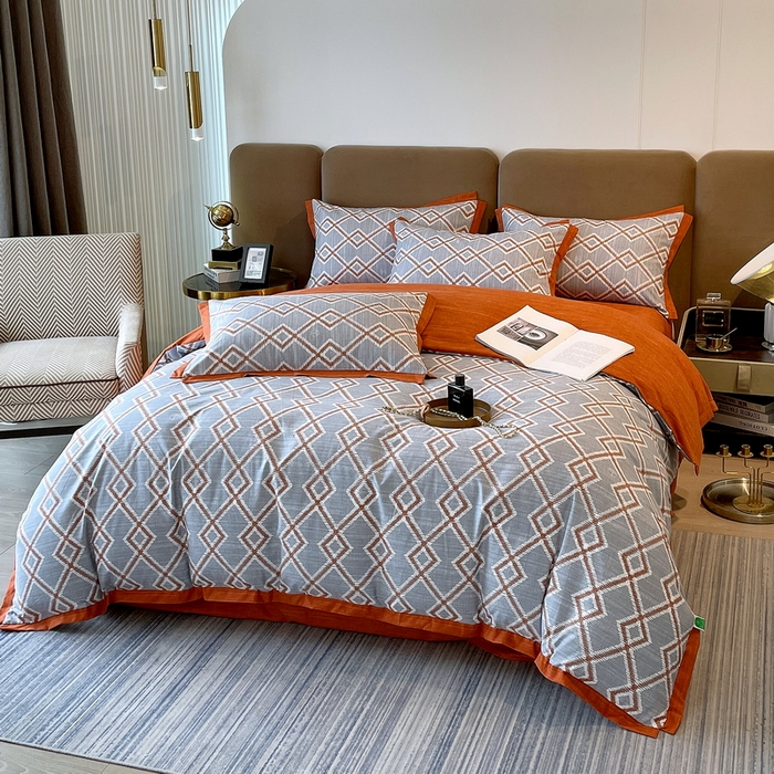 91家纺网 家纺一手货源 找家纺 恩和家纺 2026新款森能量碳纤维环保四件套系列 碳卡绒-桔格烟灰