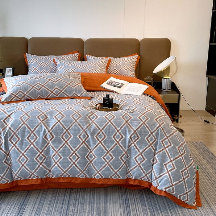 91家纺网 家纺一手货源 找家纺 恩和家纺 2026新款森能量碳纤维环保四件套系列 碳卡绒-桔格烟灰