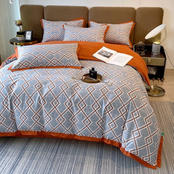 91家纺网 家纺一手货源 找家纺 恩和家纺 2026新款森能量碳纤维环保四件套系列 碳卡绒-桔格烟灰