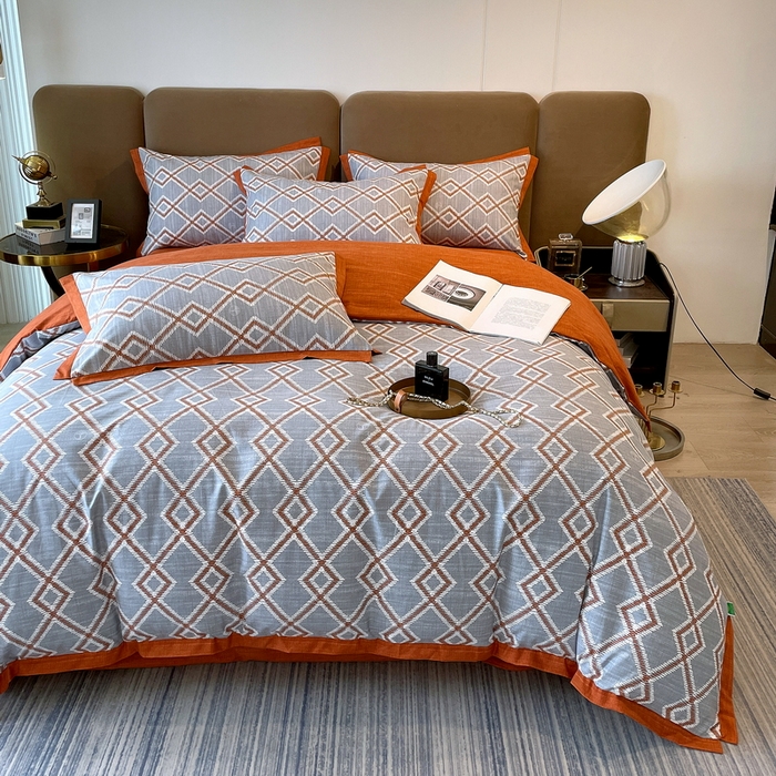 91家纺网 家纺一手货源 找家纺 恩和家纺 2026新款森能量碳纤维环保四件套系列 碳卡绒-桔格烟灰