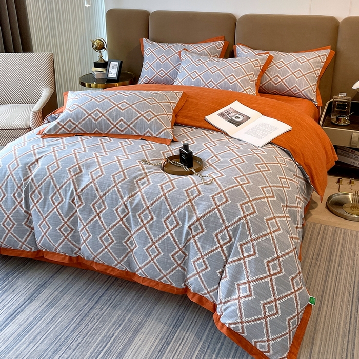 91家纺网 家纺一手货源 找家纺 恩和家纺 2026新款森能量碳纤维环保四件套系列 碳卡绒-桔格烟灰