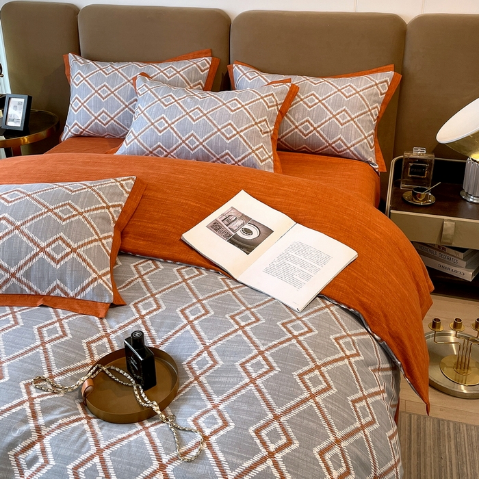 91家纺网 家纺一手货源 找家纺 恩和家纺 2026新款森能量碳纤维环保四件套系列 碳卡绒-桔格烟灰