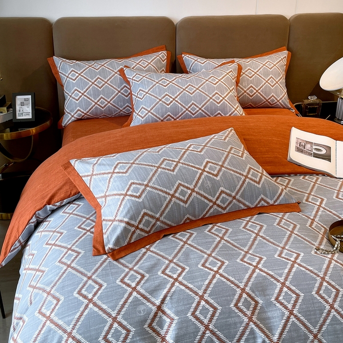 91家纺网 家纺一手货源 找家纺 恩和家纺 2026新款森能量碳纤维环保四件套系列 碳卡绒-桔格烟灰