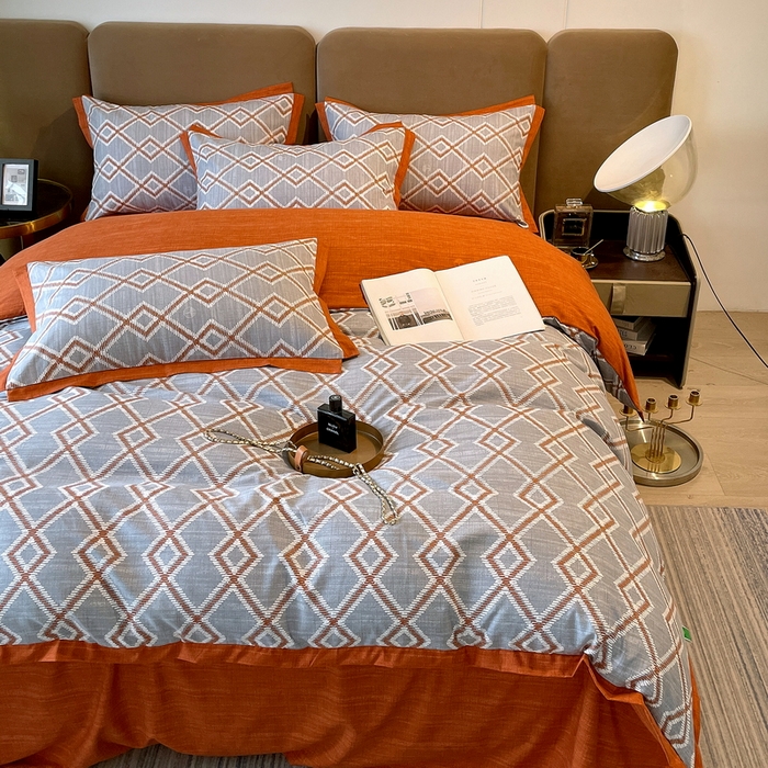 91家纺网 家纺一手货源 找家纺 恩和家纺 2026新款森能量碳纤维环保四件套系列 碳卡绒-桔格烟灰