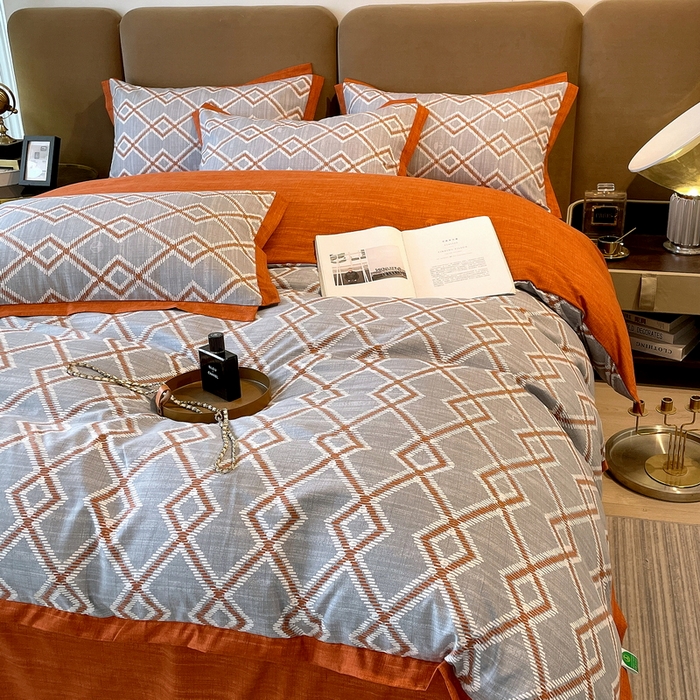 91家纺网 家纺一手货源 找家纺 恩和家纺 2026新款森能量碳纤维环保四件套系列 碳卡绒-桔格烟灰