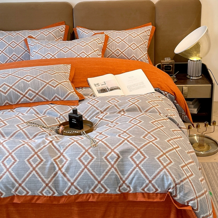 91家纺网 家纺一手货源 找家纺 恩和家纺 2026新款森能量碳纤维环保四件套系列 碳卡绒-桔格烟灰