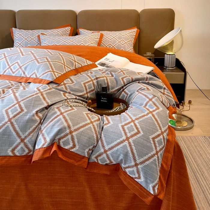 91家纺网 家纺一手货源 找家纺 恩和家纺 2026新款森能量碳纤维环保四件套系列 碳卡绒-桔格烟灰