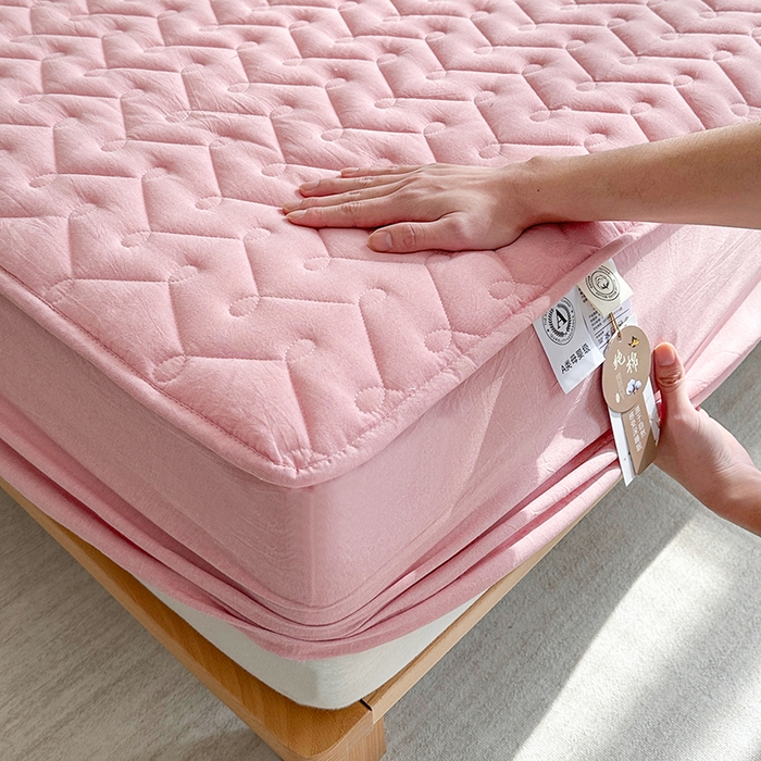 91家纺网 家纺一手货源 找家纺 铭成家纺 2026全棉色织水洗棉夹棉床笠床垫 纯棉素雅-豆沙粉