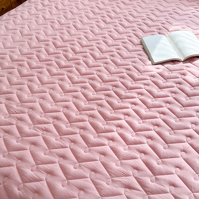 91家纺网 家纺一手货源 找家纺 铭成家纺 2026全棉色织水洗棉夹棉床笠床垫 纯棉素雅-豆沙粉