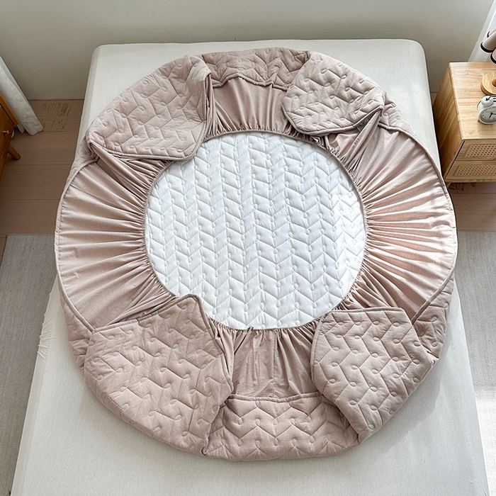 91家纺网 家纺一手货源 找家纺 铭成家纺 2026全棉色织水洗棉夹棉床笠床垫 纯棉素雅-卡其色