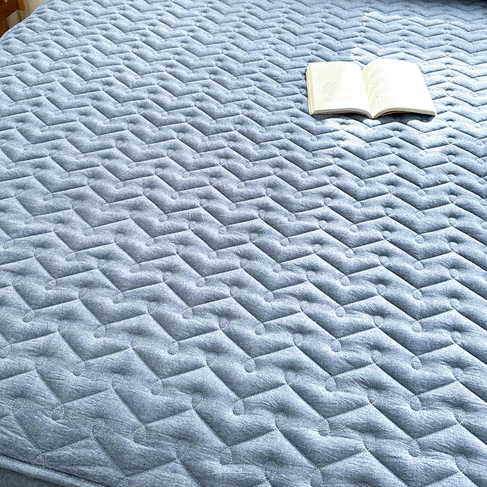 91家纺网 家纺一手货源 找家纺 铭成家纺 2026全棉色织水洗棉夹棉床笠床垫 纯棉素雅-牛仔蓝