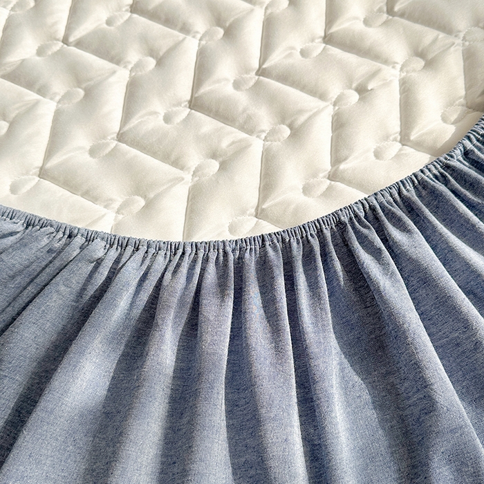 91家纺网 家纺一手货源 找家纺 铭成家纺 2026全棉色织水洗棉夹棉床笠床垫 纯棉素雅-牛仔蓝