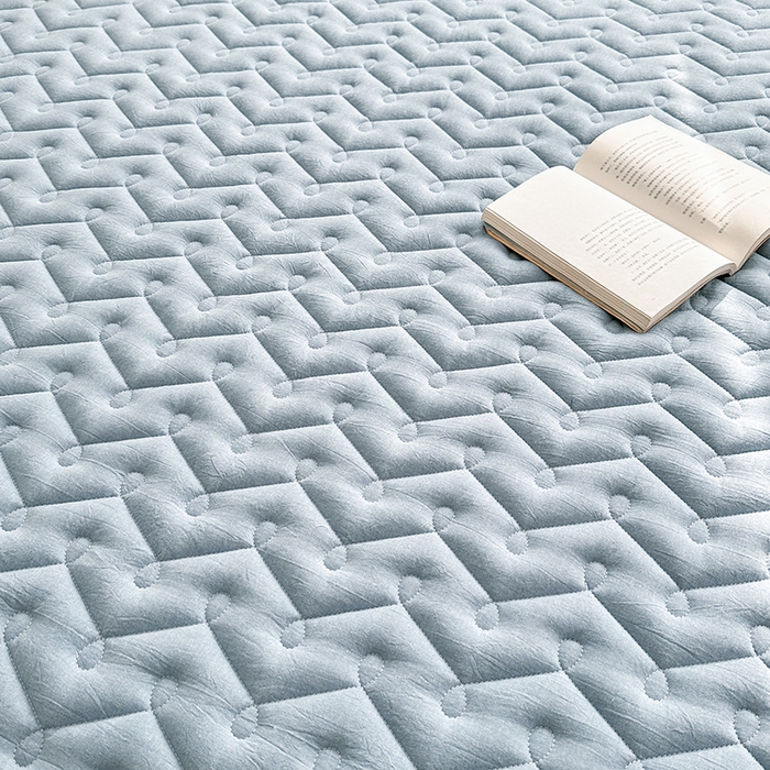 91家纺网 家纺一手货源 找家纺 铭成家纺 2026全棉色织水洗棉夹棉床笠床垫 纯棉素雅-清雅蓝