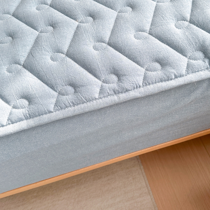 91家纺网 家纺一手货源 找家纺 铭成家纺 2026全棉色织水洗棉夹棉床笠床垫 纯棉素雅-清雅蓝