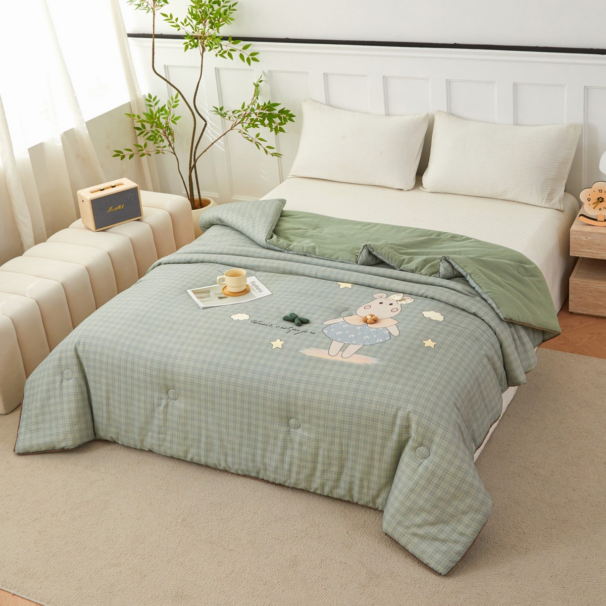 91家纺网 家纺一手货源 找家纺 莎果家纺 2026新款全棉纯棉双层纱春秋被子被芯 多彩笑脸