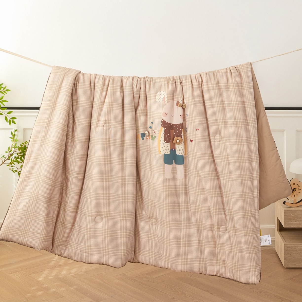 莎果家纺 2026新款全棉纯棉双层纱春秋被子被芯 默言小兔