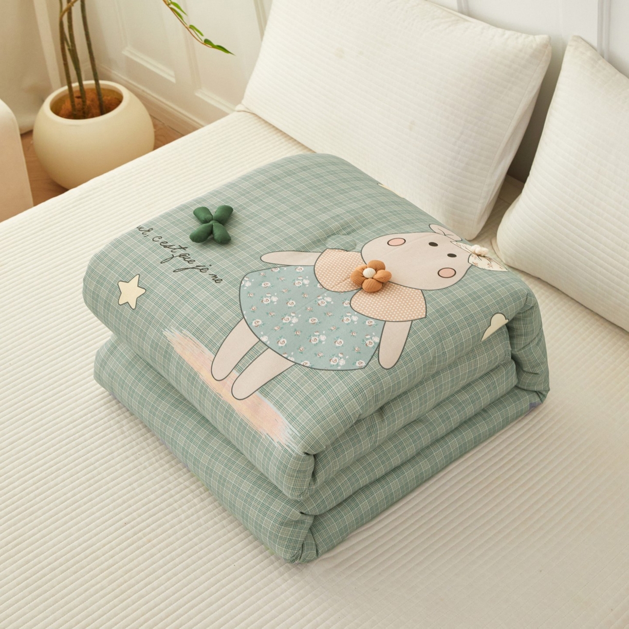 91家纺网 家纺一手货源 找家纺 莎果家纺 2026新款全棉纯棉双层纱春秋被子被芯 多彩笑脸