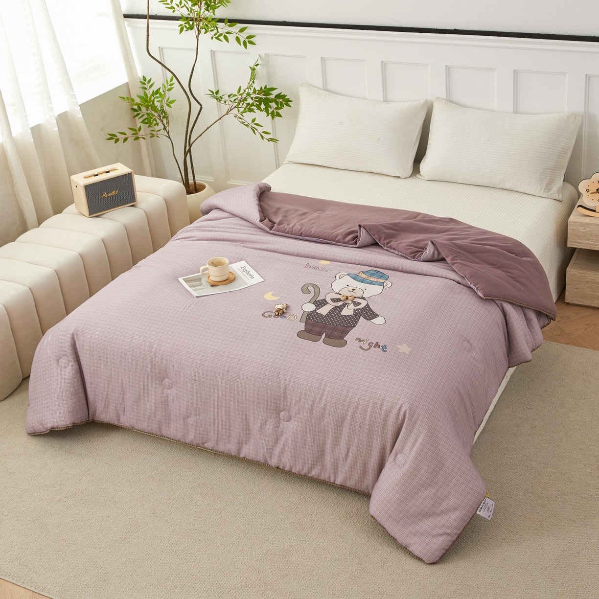 91家纺网 家纺一手货源 找家纺 莎果家纺 2026新款全棉纯棉双层纱春秋被子被芯 爱豆熊