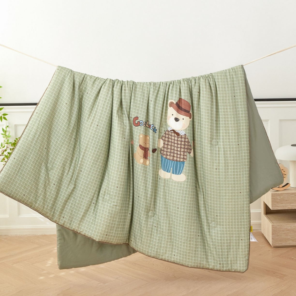 莎果家纺 2026新款全棉纯棉双层纱春秋被子被芯 幸运小熊