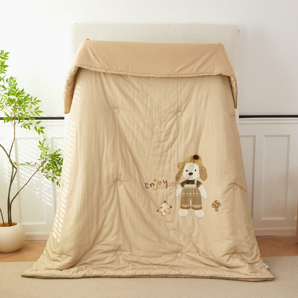 91家纺网 家纺一手货源 找家纺 莎果家纺 2026新款全棉纯棉双层纱春秋被子被芯 圣诞狗