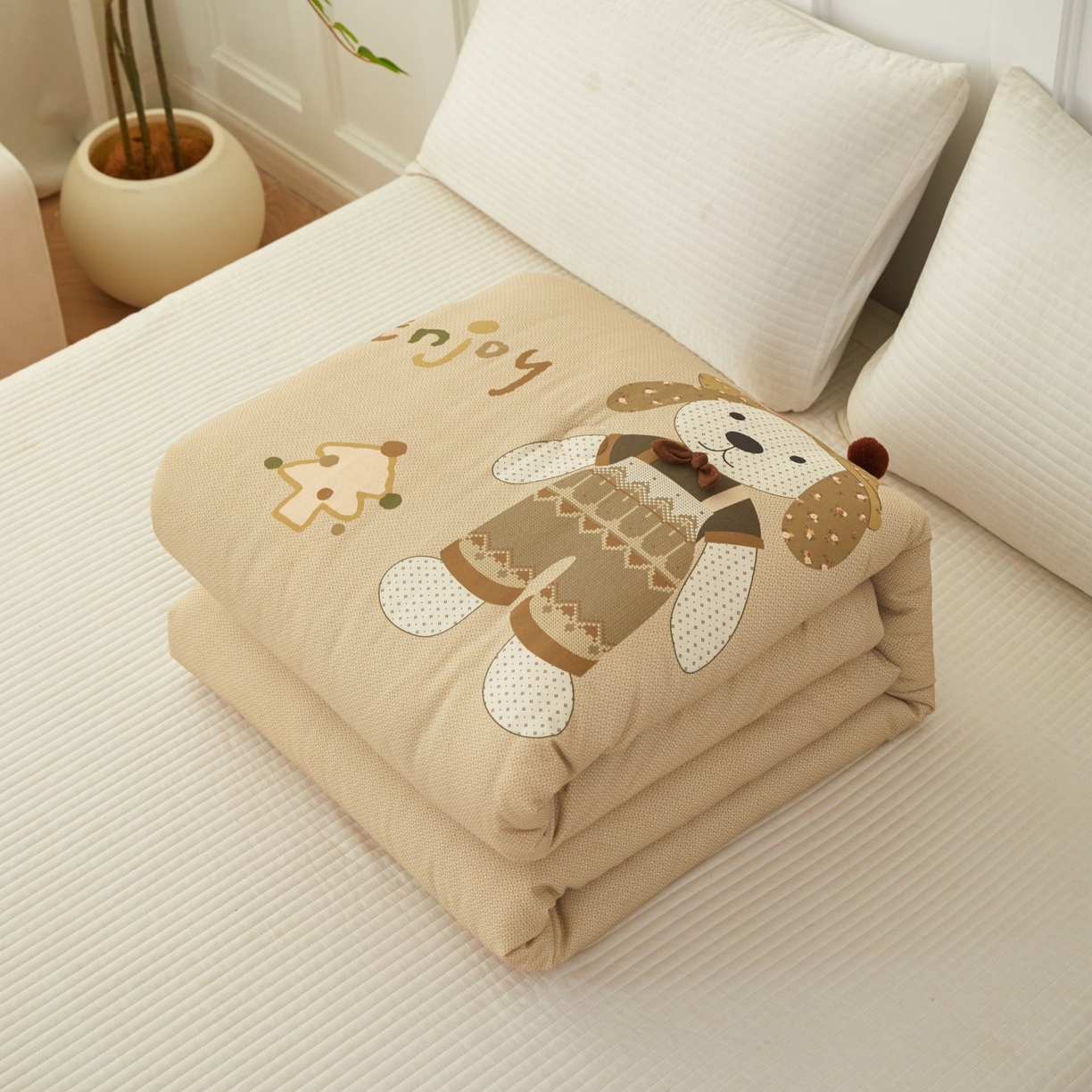 91家纺网 家纺一手货源 找家纺 莎果家纺 2026新款全棉纯棉双层纱春秋被子被芯 圣诞狗