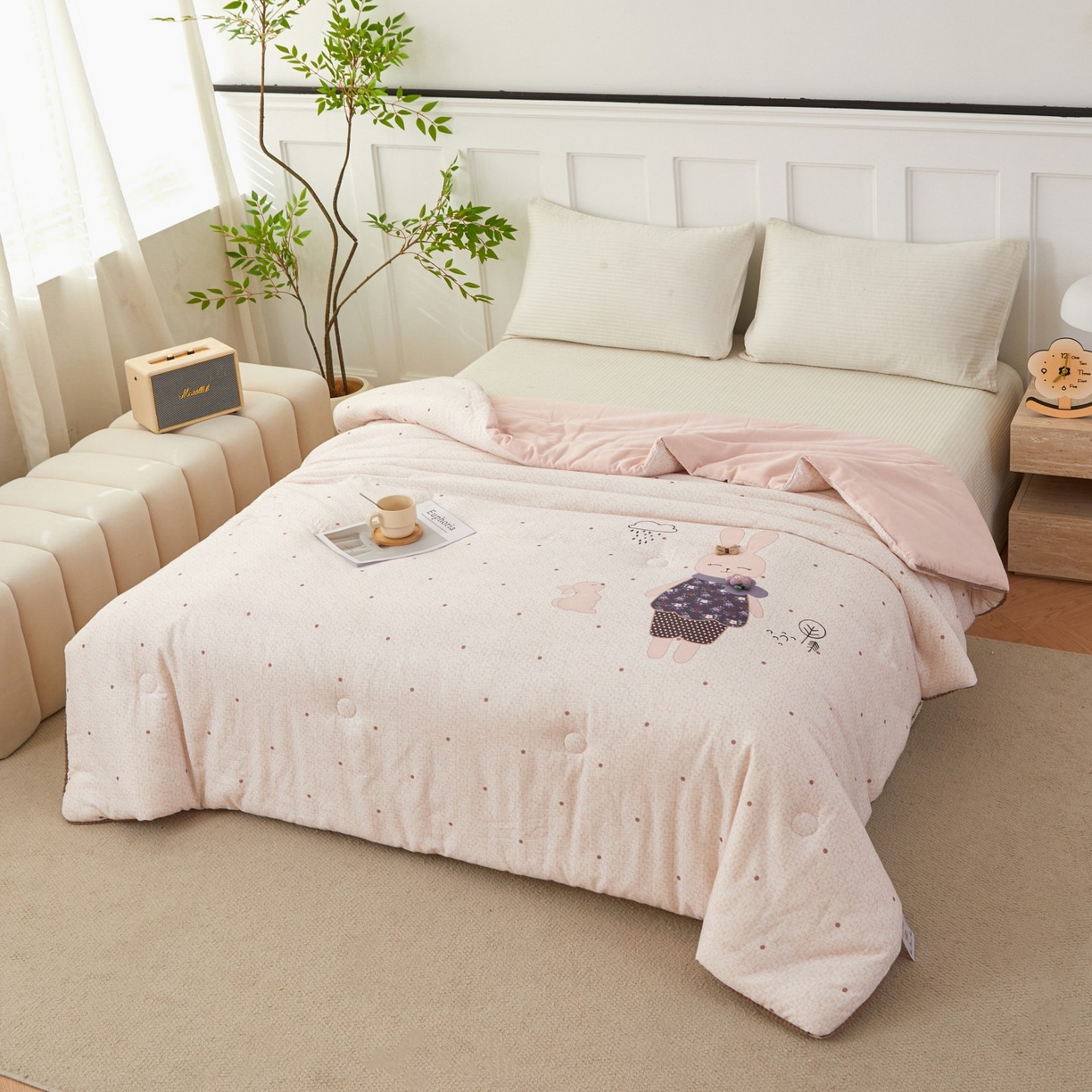 91家纺网 家纺一手货源 找家纺 莎果家纺 2026新款全棉纯棉双层纱春秋被子被芯 新新一家