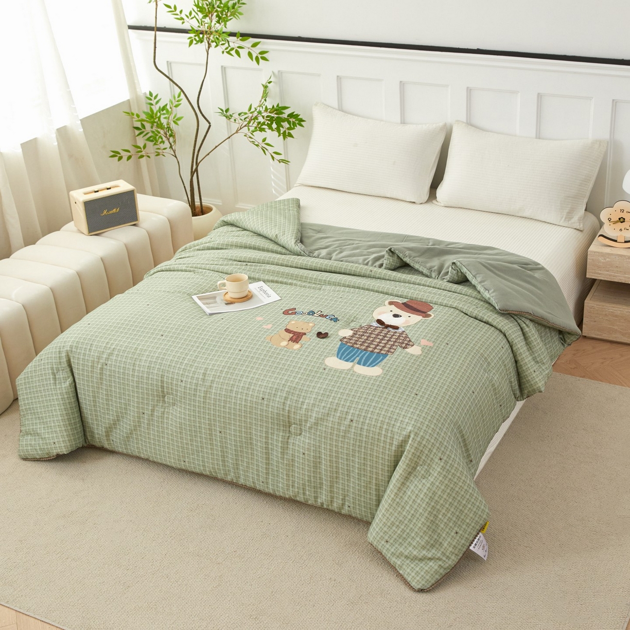 91家纺网 家纺一手货源 找家纺 莎果家纺 2026新款全棉纯棉双层纱春秋被子被芯 幸运小熊