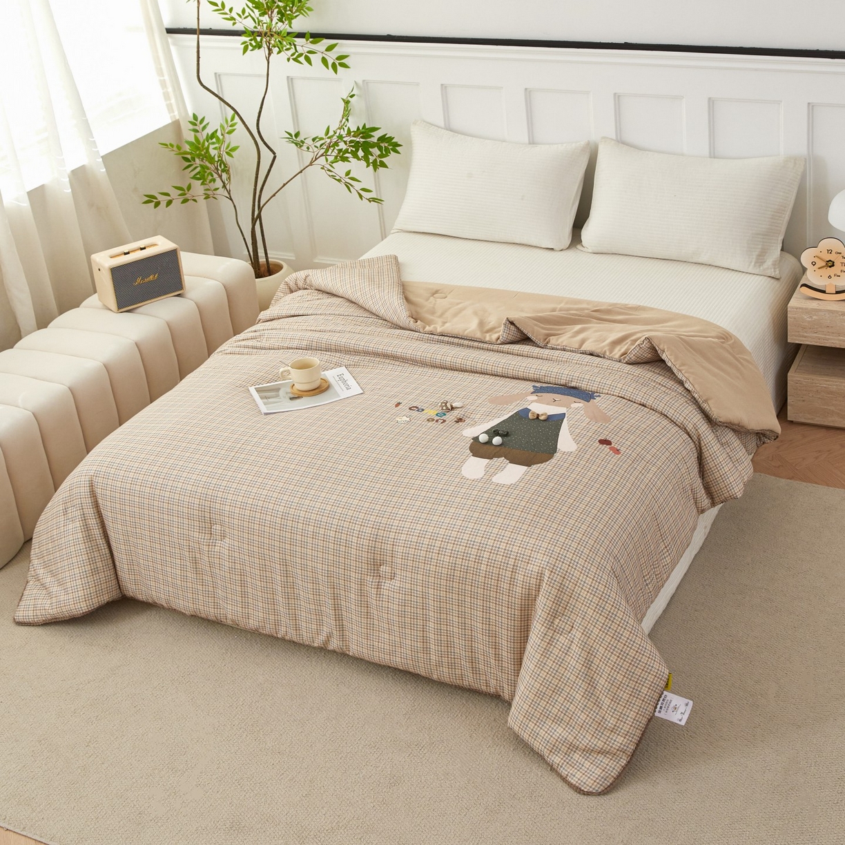 91家纺网 家纺一手货源 找家纺 莎果家纺 2026新款全棉纯棉双层纱春秋被子被芯 果冻兔