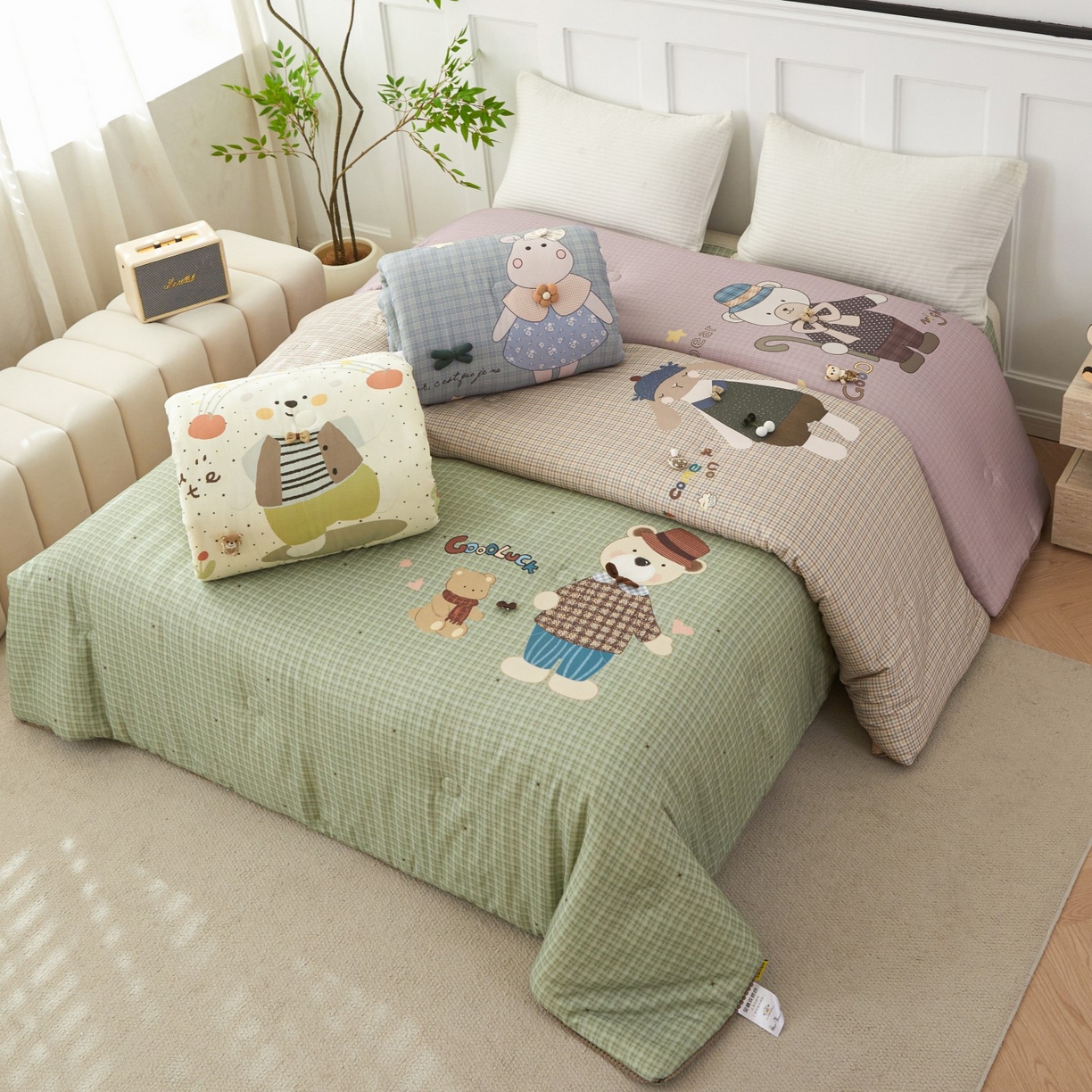 91家纺网 家纺一手货源 找家纺 莎果家纺 2026新款全棉纯棉双层纱春秋被子被芯 组合图（参考）