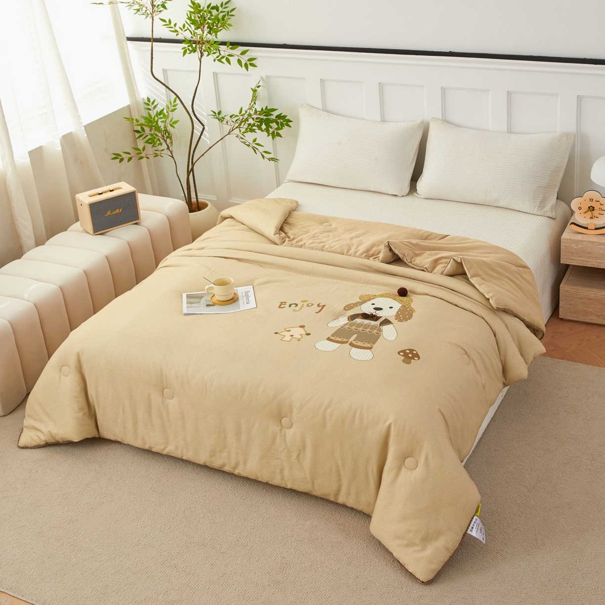 91家纺网 家纺一手货源 找家纺 莎果家纺 2026新款全棉纯棉双层纱春秋被子被芯 圣诞狗