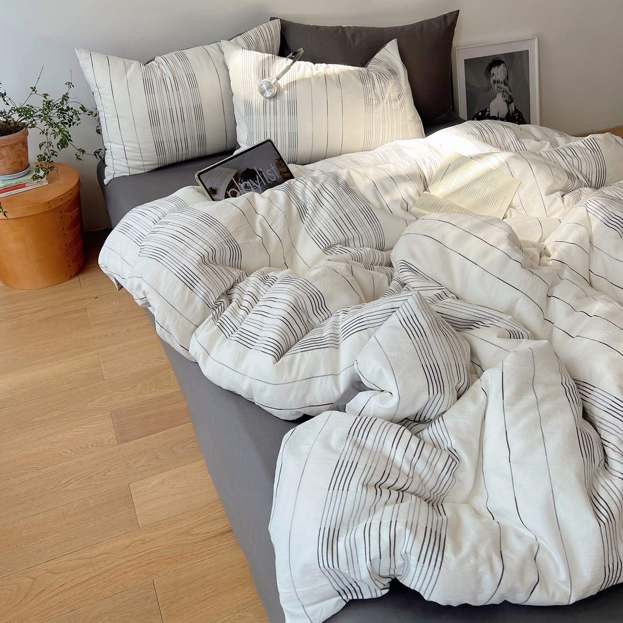 91家纺网 家纺一手货源 找家纺 简宜家居（朝初家纺） 2026新款全棉色织小提花简纹系列四件套 简纹-低调灰