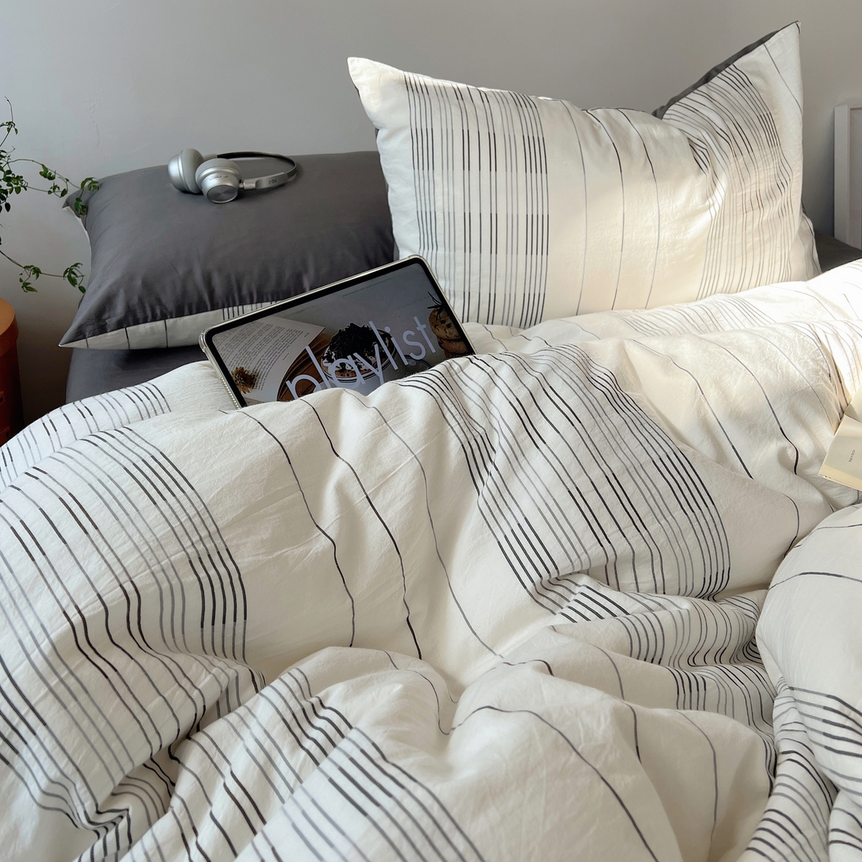 91家纺网 家纺一手货源 找家纺 简宜家居（朝初家纺） 2026新款全棉色织小提花简纹系列四件套 简纹-低调灰