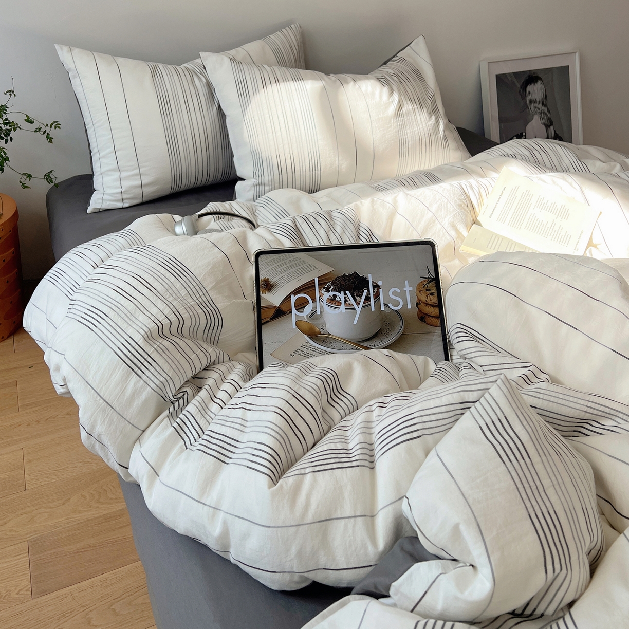 91家纺网 家纺一手货源 找家纺 简宜家居（朝初家纺） 2026新款全棉色织小提花简纹系列四件套 简纹-低调灰