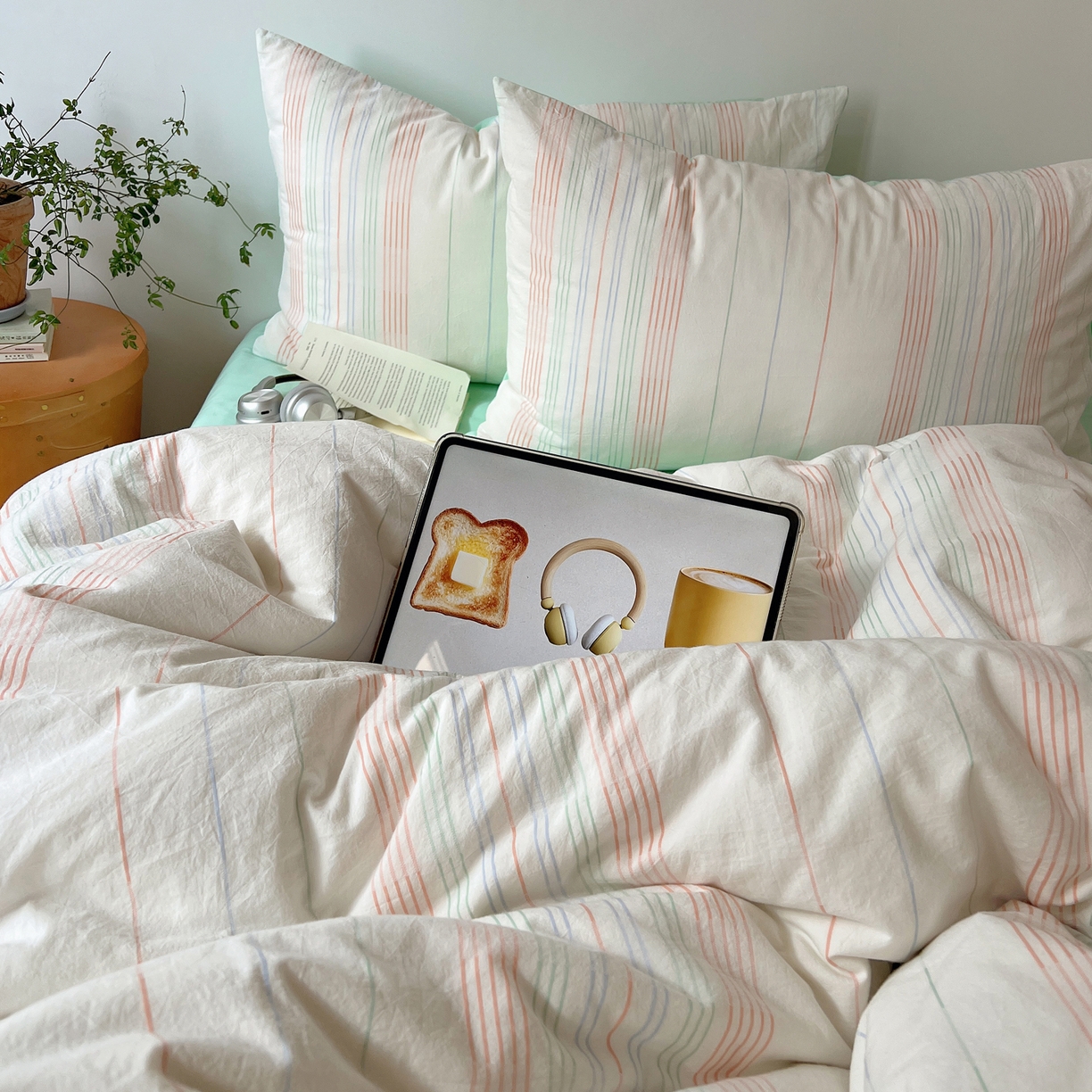 91家纺网 家纺一手货源 找家纺 简宜家居（朝初家纺） 2026新款全棉色织小提花简纹系列四件套 简纹-薄荷绿