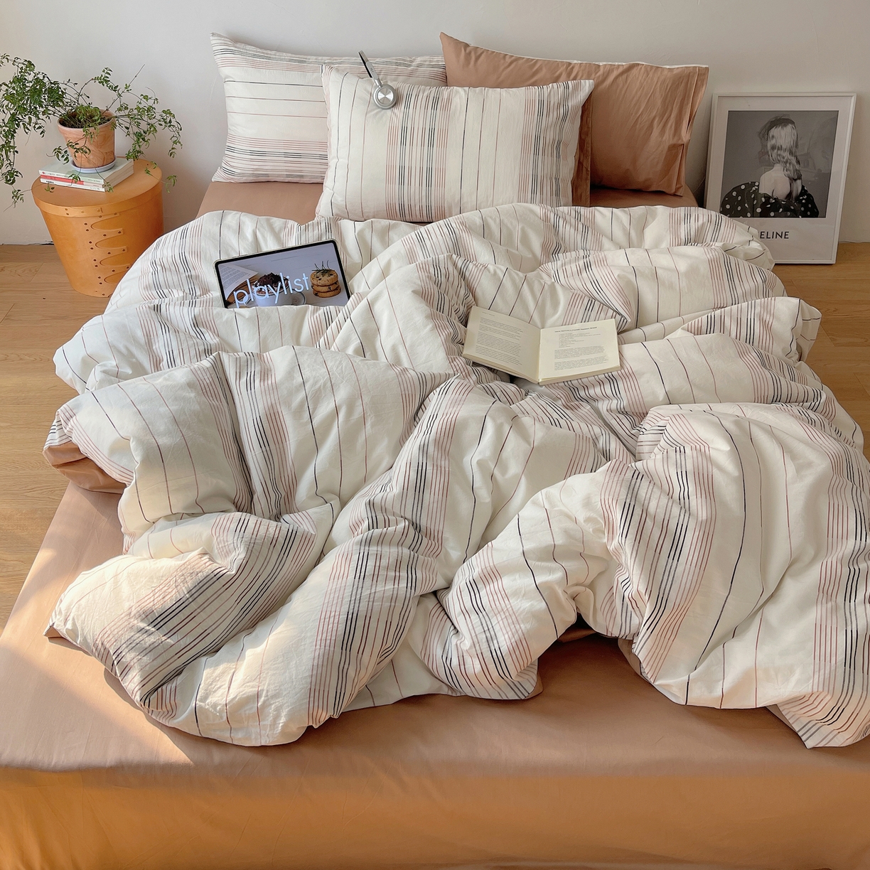 91家纺网 家纺一手货源 找家纺 简宜家居（朝初家纺） 2026新款全棉色织小提花简纹系列四件套 简纹-咖