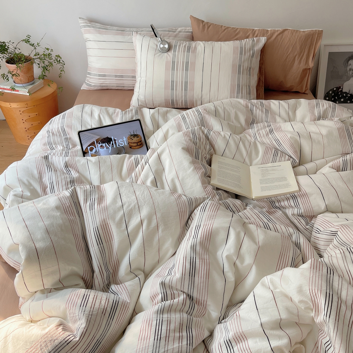 91家纺网 家纺一手货源 找家纺 简宜家居（朝初家纺） 2026新款全棉色织小提花简纹系列四件套 简纹-咖