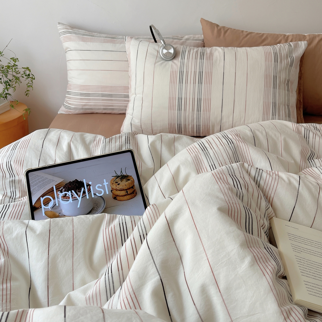 91家纺网 家纺一手货源 找家纺 简宜家居（朝初家纺） 2026新款全棉色织小提花简纹系列四件套 简纹-咖